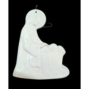 vintage Mary And Baby Jesus White Ceramic Ornament‎ Christmas Holiday